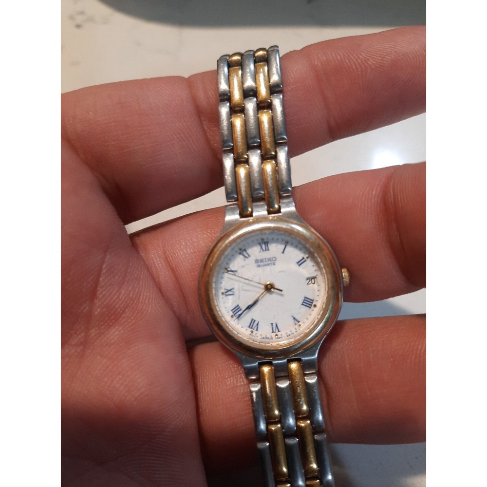 Seiko Watch Women 24mm White Dial Two Tone Date Round 7N82-6B29